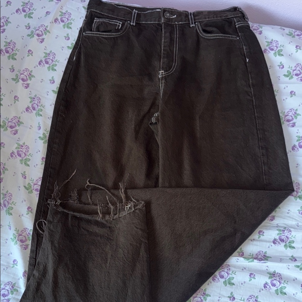 Zara Chocolate Brown Pants with White Stitching